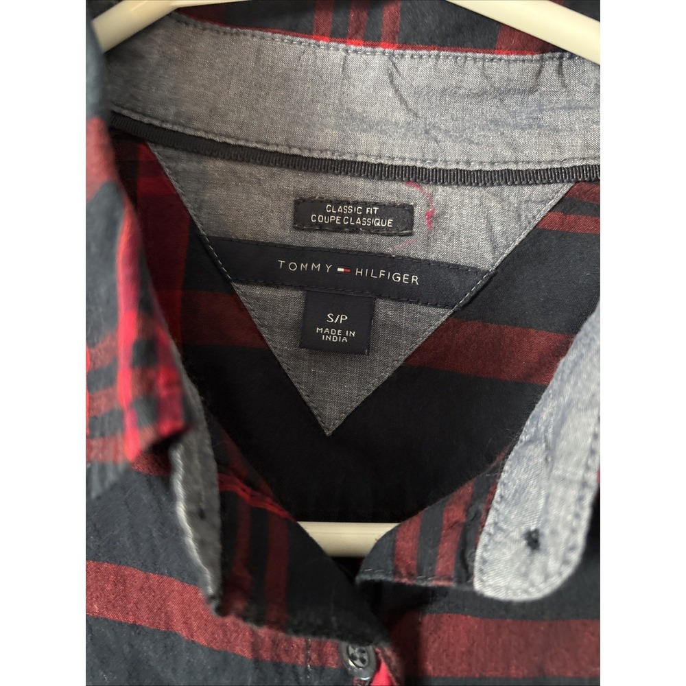 Tommy Hilfiger Women's Blue Red Plaid Flannel Roll Sleeve Cotton Shirt Size S/P - Picture 2 of 6